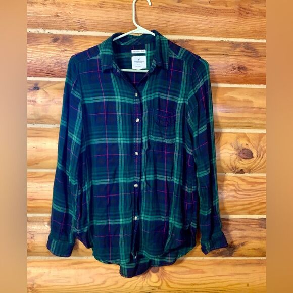 American Eagle Amazingly Soft Boyfriend Fit Flannel Shirt Size Small - Picture 1 of 9